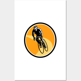 Cyclist Cycling Riding Racing Bike Woodcut Posters and Art